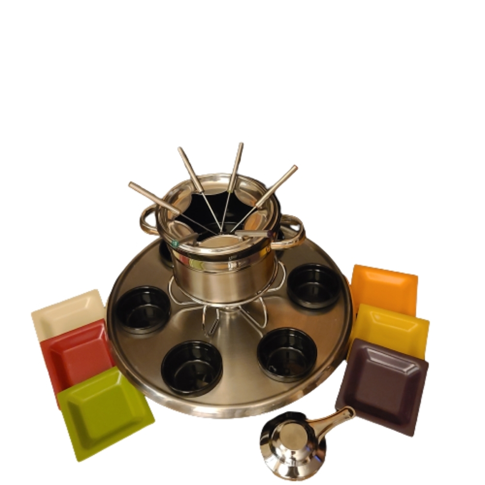 NWOT Rotating 2-in-1 Hoffritz Deluxe 18/10 Stainless Steel Fondue Set Extra Pot